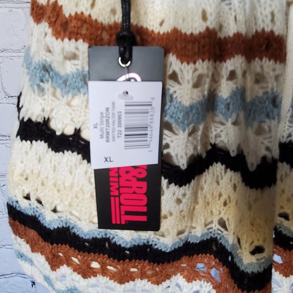 Rock and Roll Denim Knitted Halter Tank, Tie neck and Back, Strip Multi Color - Picture 2 of 4